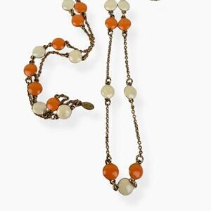 Necklace By Luxe Retro Beveled Orange Cream Enamel Dots Delicate Gold Tone Chain